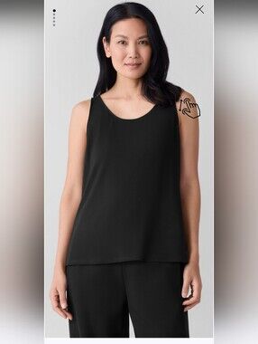 Eileen Fisher Scoop Neck Silk Jersey Tank Top Black